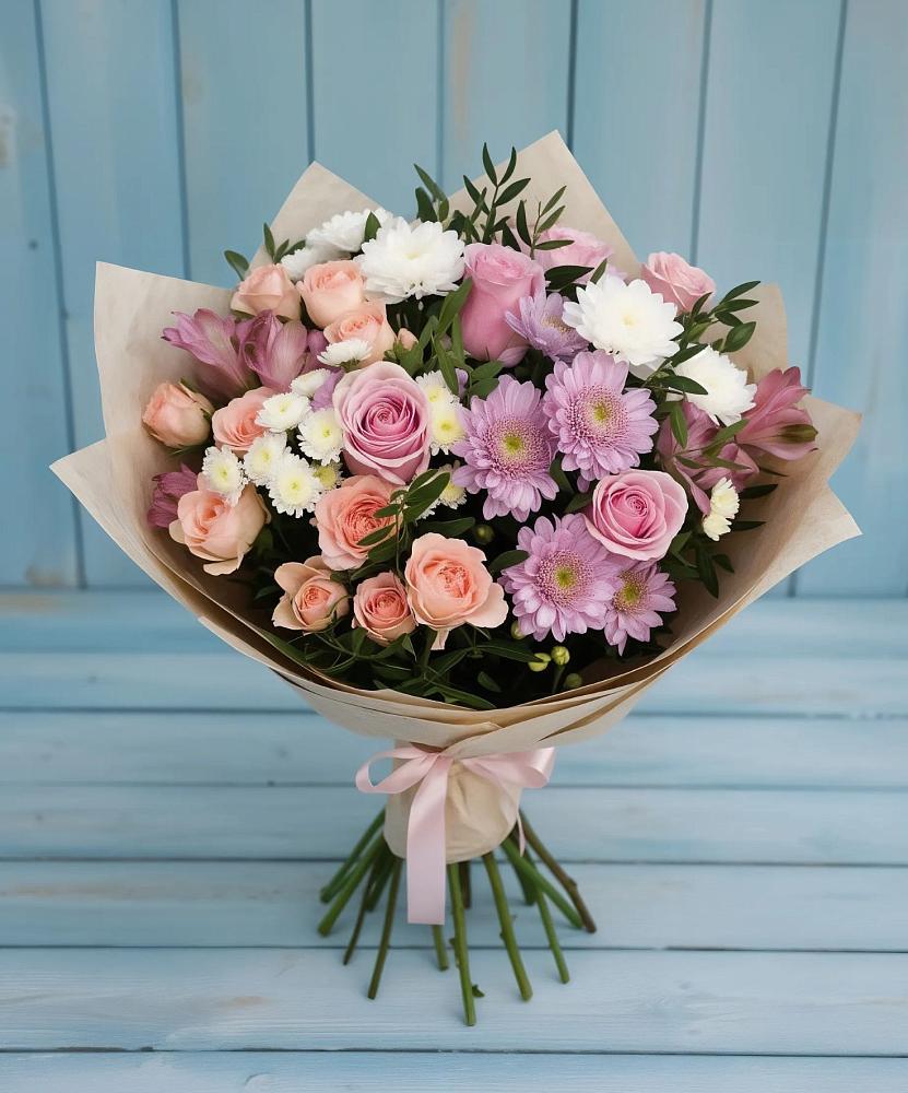 Букет цветов из: Хризантемы, Розы и Альстромерии в Первомайском Республика Крым