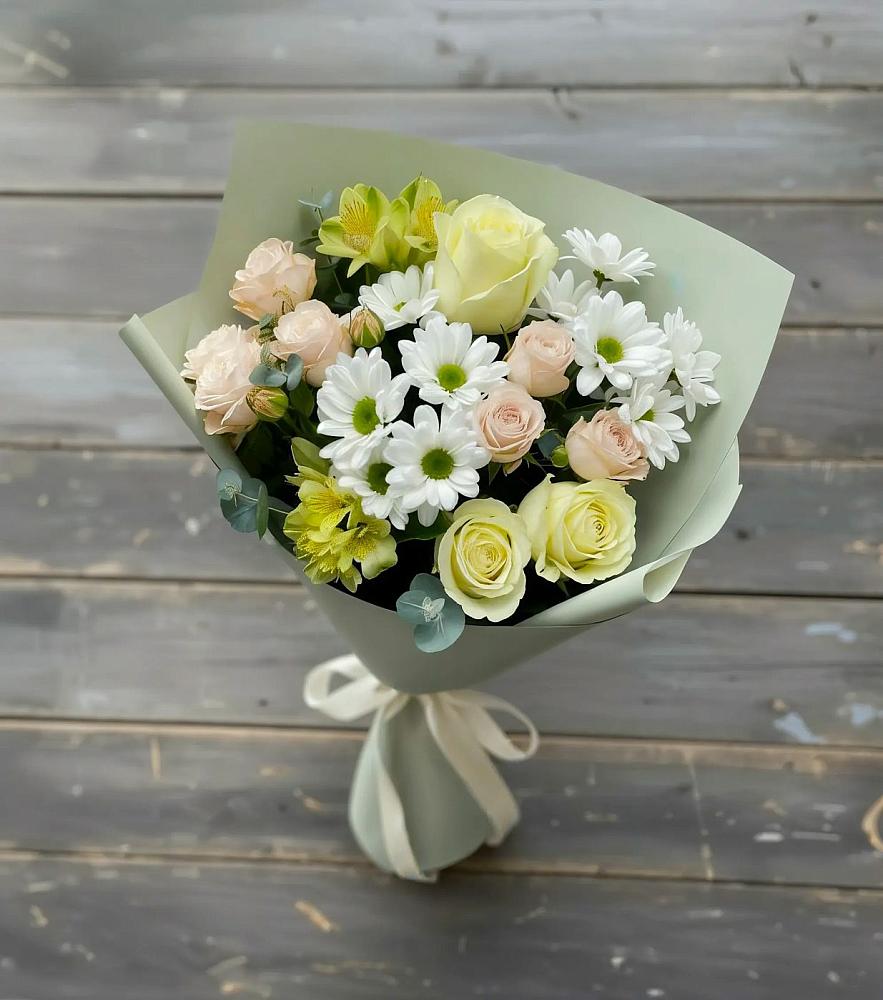 Букет цветов из: Альстромерии, Розы и Хризантемы в Первомайском Республика Крым