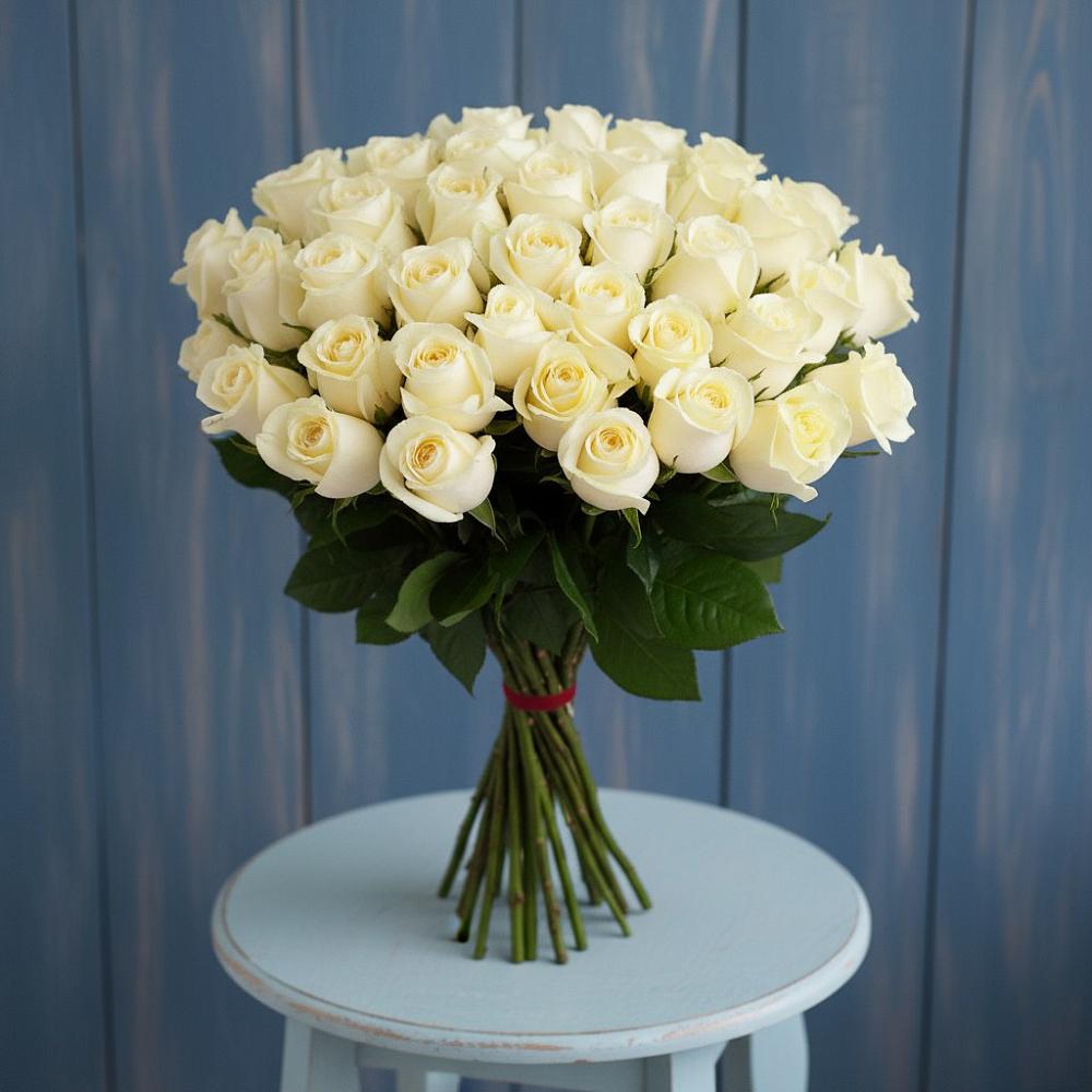 Букет 51 Белая роза Эдлесс Лав в Первомайском Республика Крым