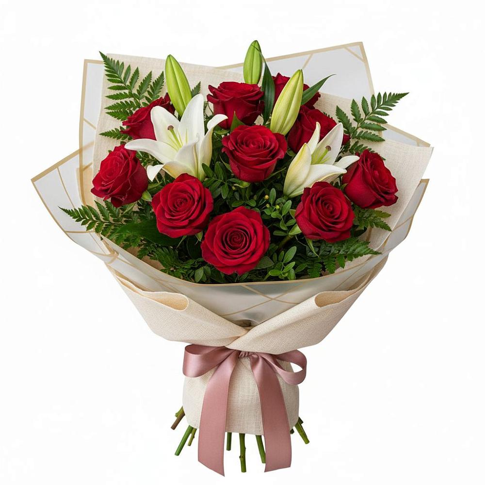 Букет цветов из: Лилии и Розы в Первомайском Республика Крым