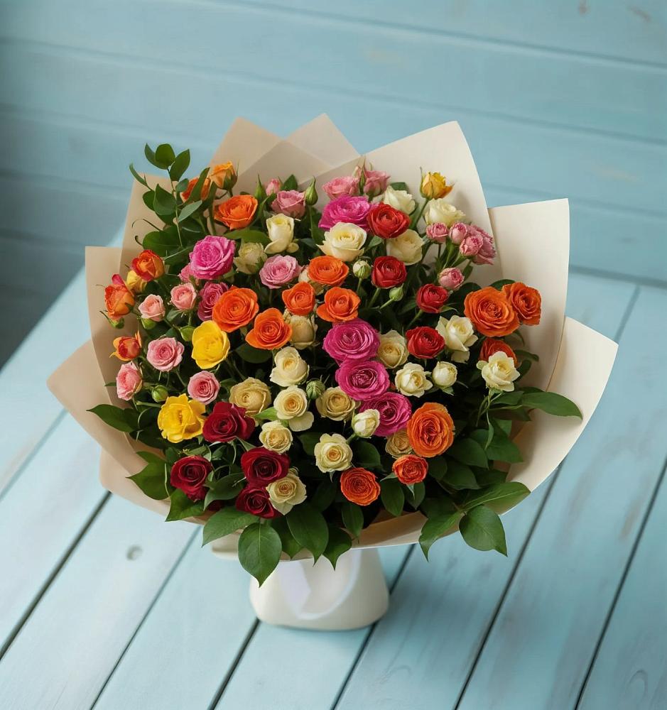Букет Микс из разноцветных кустовых роз в Первомайском Республика Крым