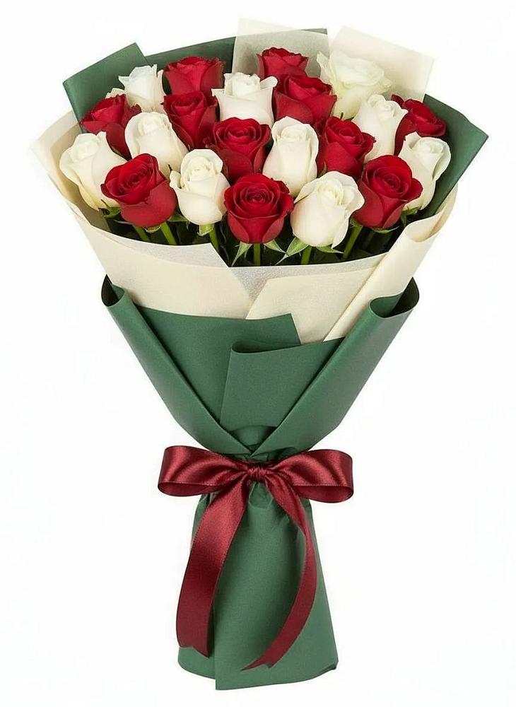 Букет Микс из красных и белых роз в Первомайском Республика Крым