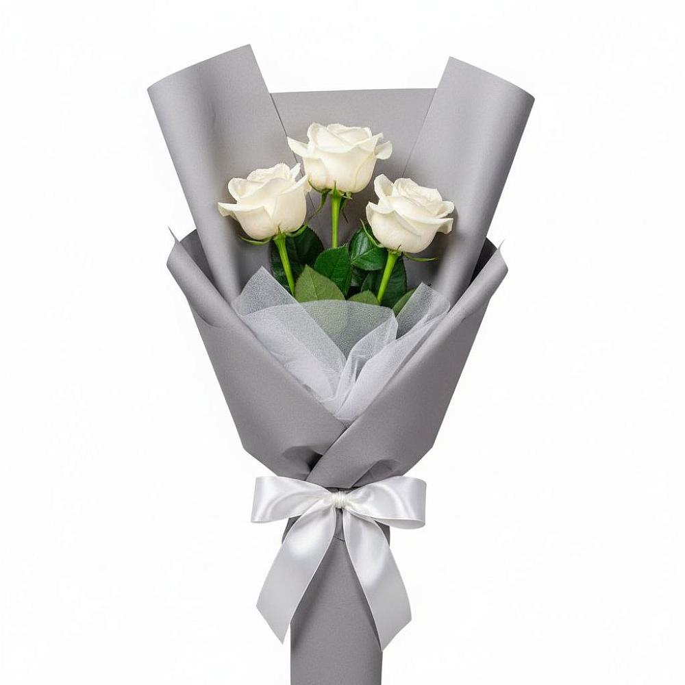 Букет 3 белые розы в Первомайском Республика Крым