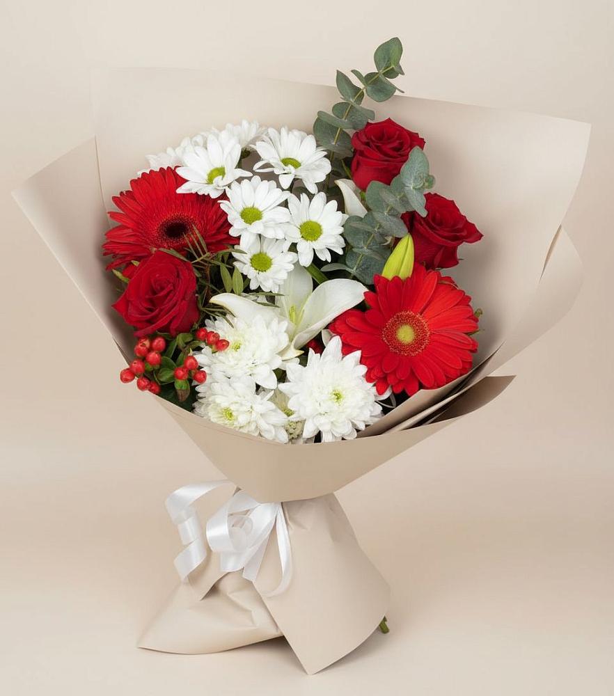 Букет цветов из: Розы, Хризантемы, Герберы и Лилии в Первомайском Республика Крым