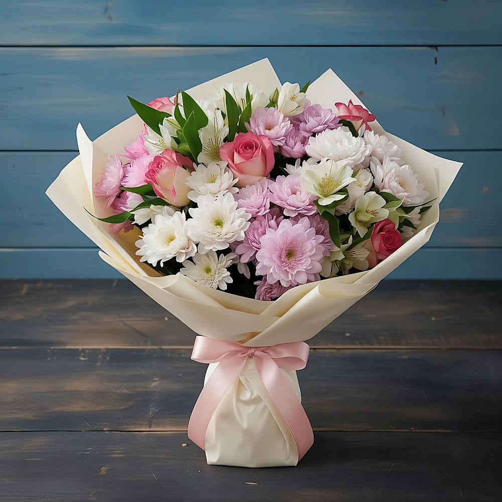 Букет цветов из: Хризантемы, Альстромерии и Розы в Первомайском Республика Крым